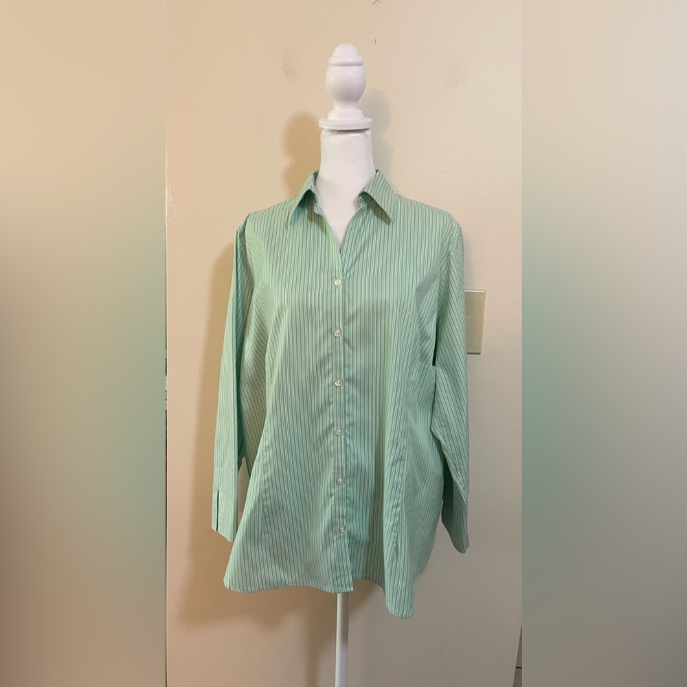 Lands’End Women’s Button Down No Iron Pinpoint Oxford Stripes Shirt Size 18W.